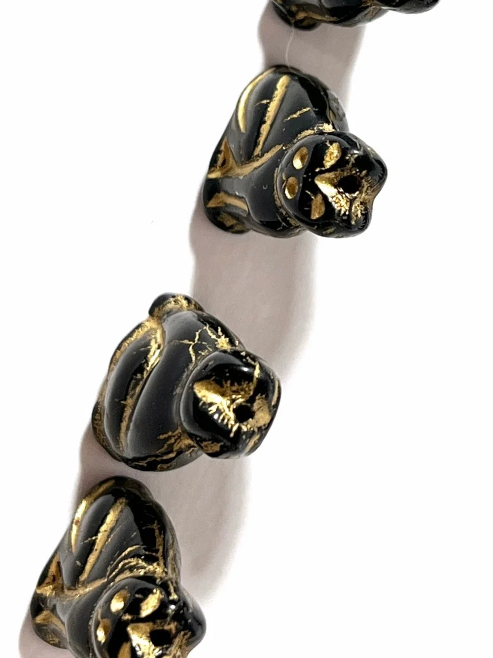 Vintage Molded Glass Cat Beads Black 10pc Czech